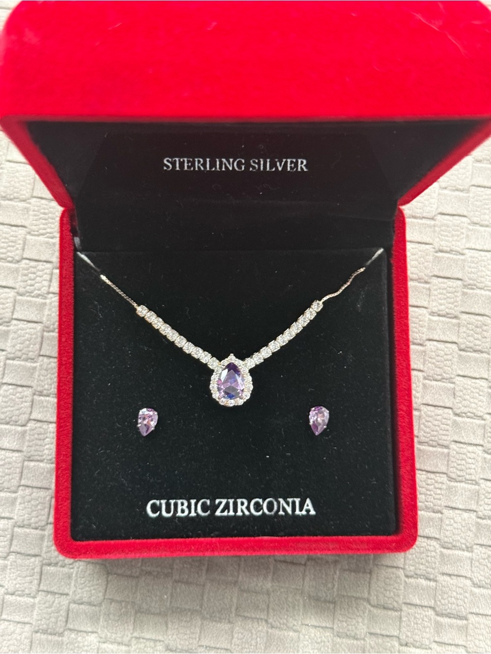 Giani Bernini Sterling  Silver Cubic Zirconia Necklace & Earring purple stone